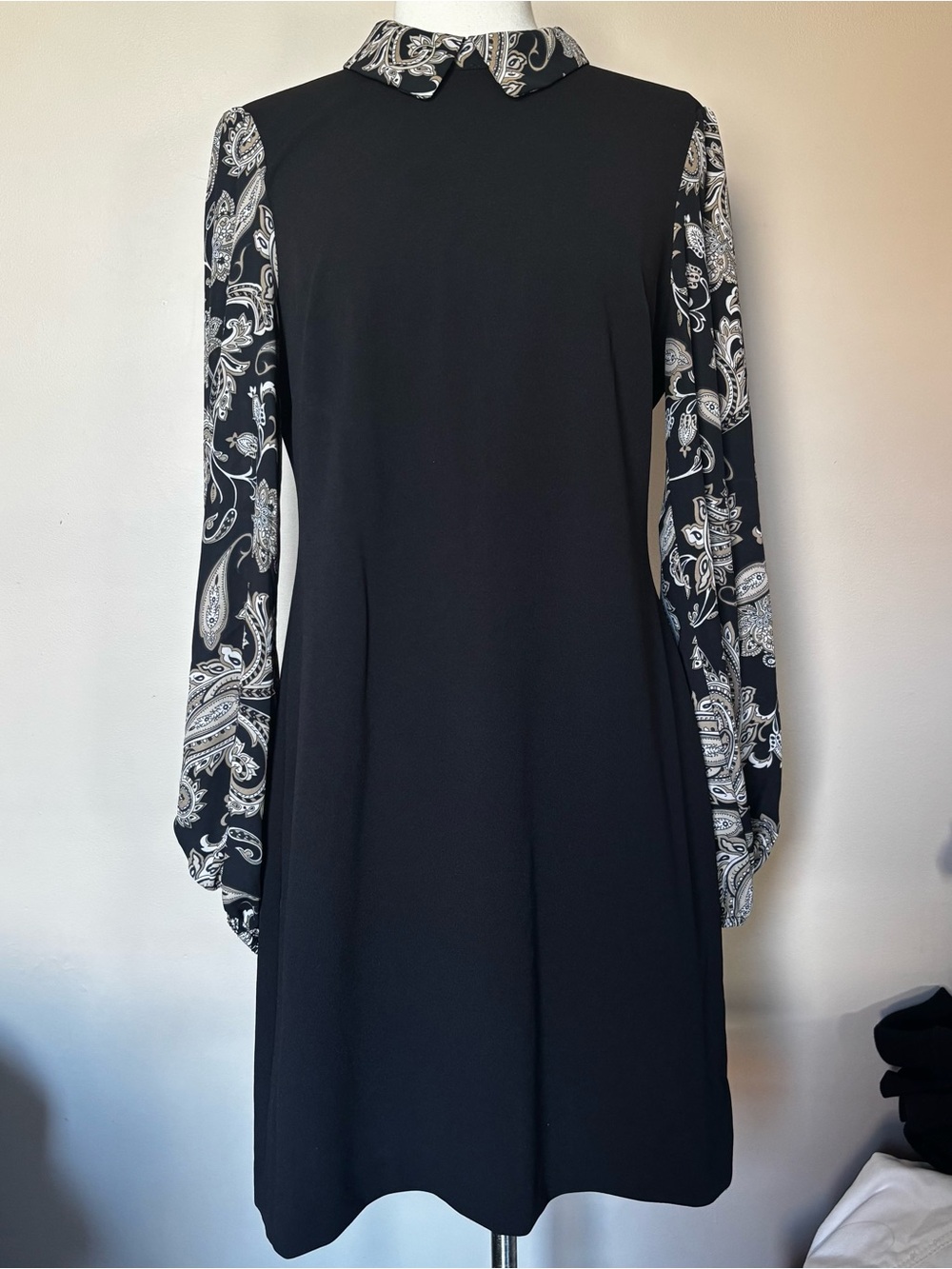 Black Dress with Paisley Collared Sleeves - Women's